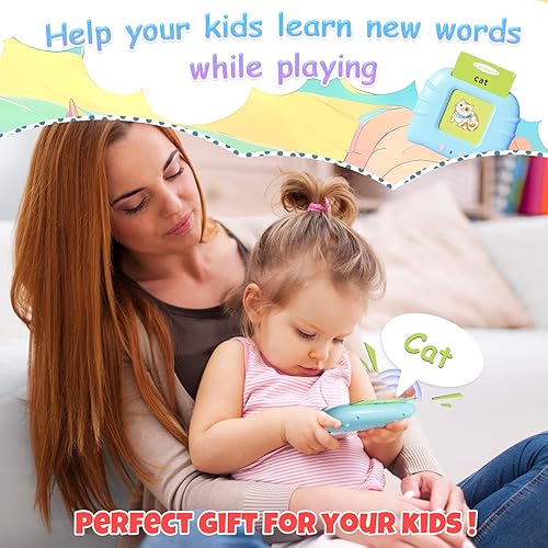 Miniatura 3 de NEWYES Tarjetas didácticas parlantes para niños pequeños, 112 tarjetas Montessori, dispositivo de inclinación para niños (azul)