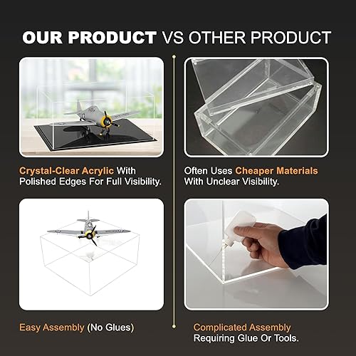 Vista 369 de Better Display Cases Versátil vitrina de acrílico transparente - Caja rectangular grande con base blanca 18" x 12" x 3" (BK09)