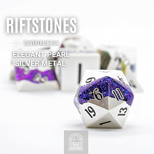 Miniatura 5 de Sage's Portal Juego de dados poliédricos de metal Riftstone DND de 7 piezas para DND TTRPG Dungeons and Dragons Pathfinder - Juego de dados de