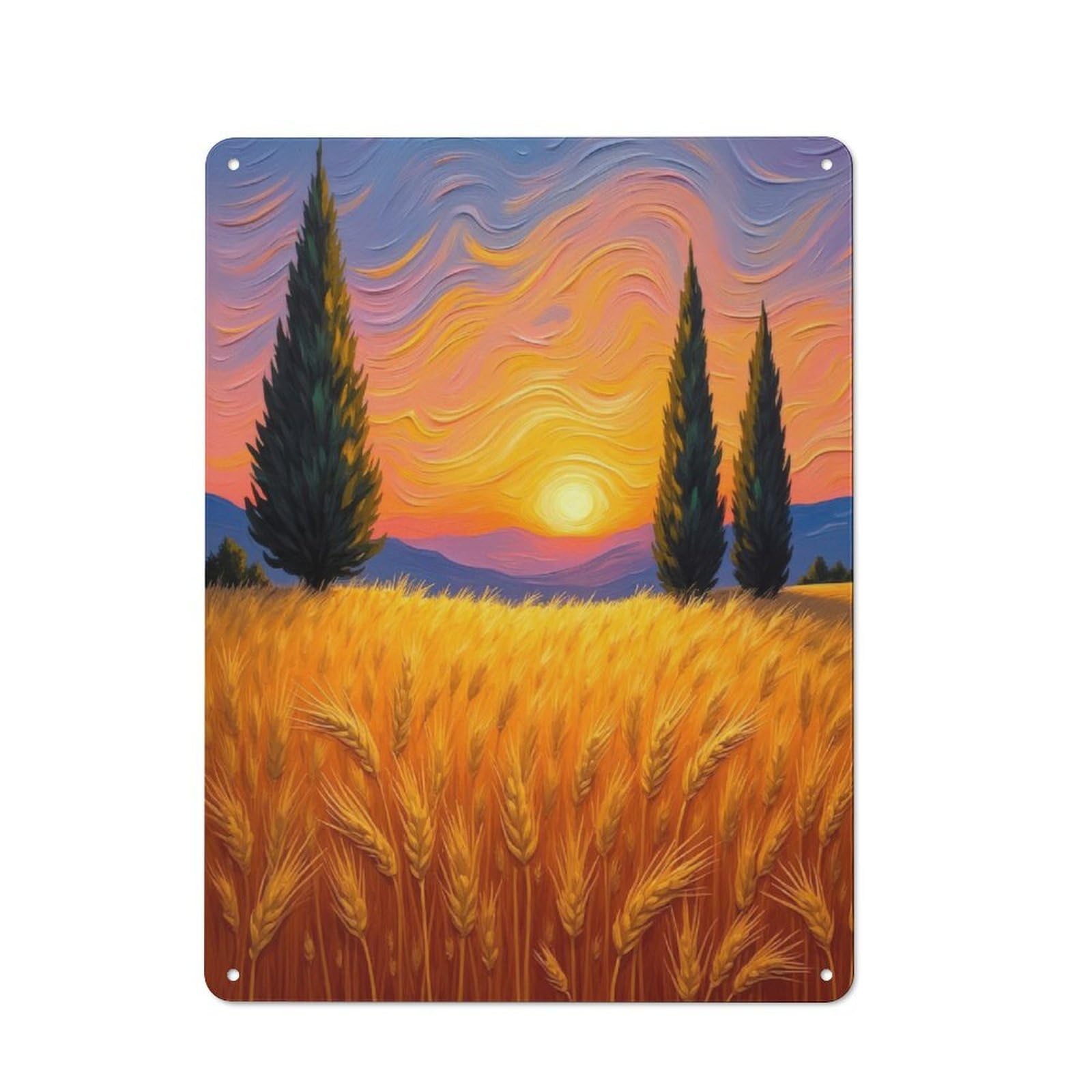 Junmoney Sunset Wheat Field Classic Decorative Tin Plaque 40X30cm, Bar Wall Plaque For Diner, Restaurant, Shed Or Kitchen