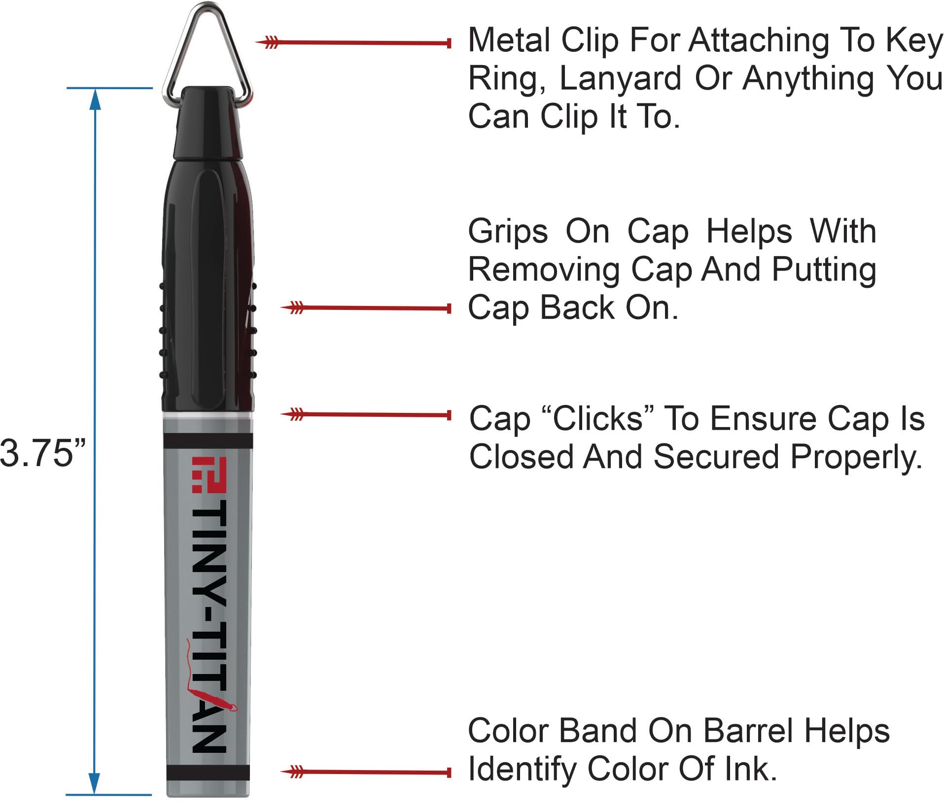 Tiny-Titan Mini Markers - Keychain Clip, Golf Ball Marker, Clip On Nurse's Badge - Fine Point - Assorted 10 Colors - 10 Pens Per Pack