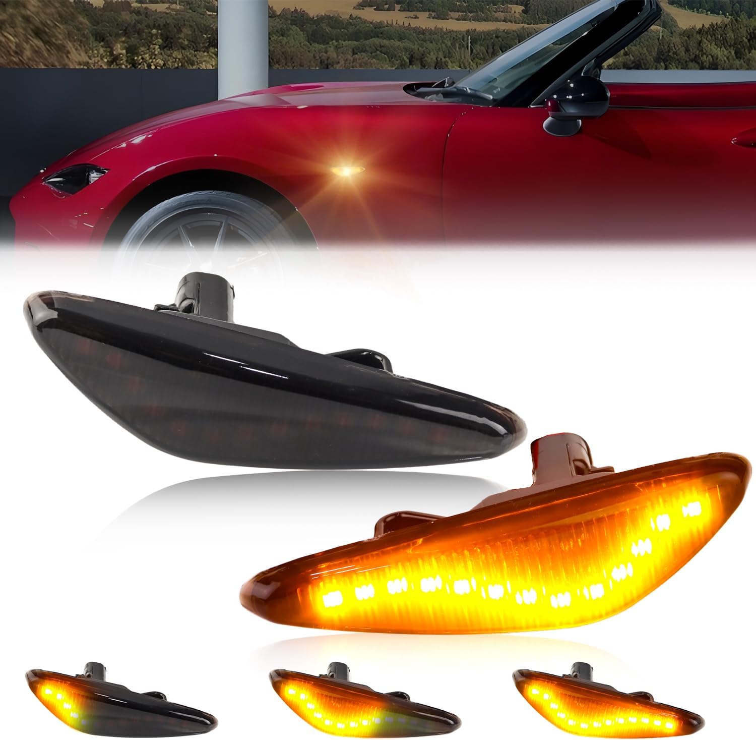 Sequential Amber LED Side Marker Lights for 2016-up MX-5, 2009-2012 RX-8, 2017-up Fiat 124 Spider