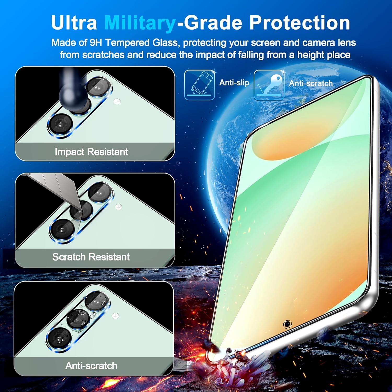 3-pak szklanych ochraniaczy ekranu do Samsung Galaxy S24 FE [17.0 cm] + 3 osłony obiektywu aparatu, szkło hartowane 9H, odblokowywanie odcisków palców, przezroczyste etui HD, odporne na zarysowania