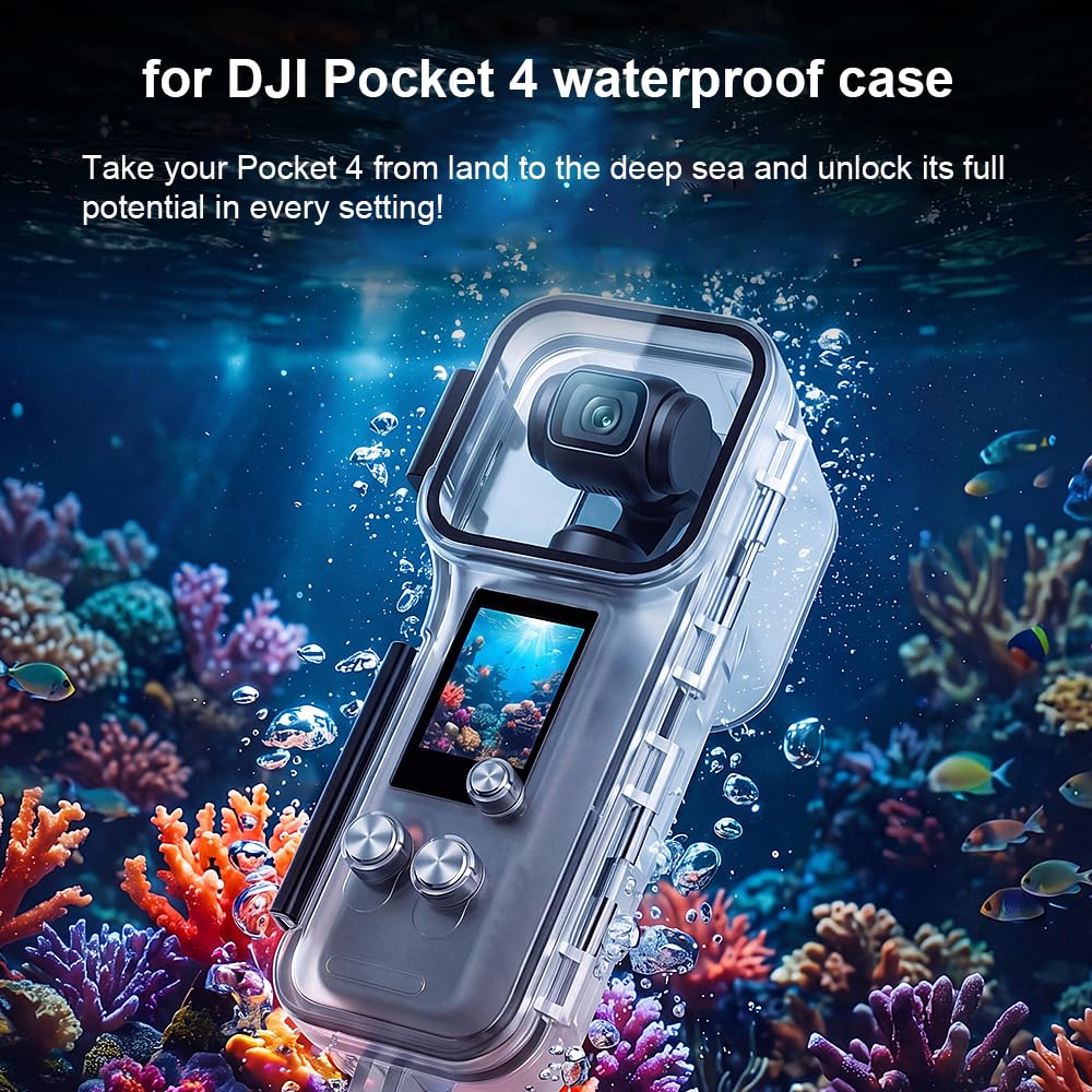Przezroczysta wodoodporna obudowa podwodna do DJI Osmo Pocket 4, 50 m obudowa ochronna do nurkowania z przyciskiem ze stali nierdzewnej 316, konstrukcja zapobiegająca zaparowaniu do surfingu, raftingu