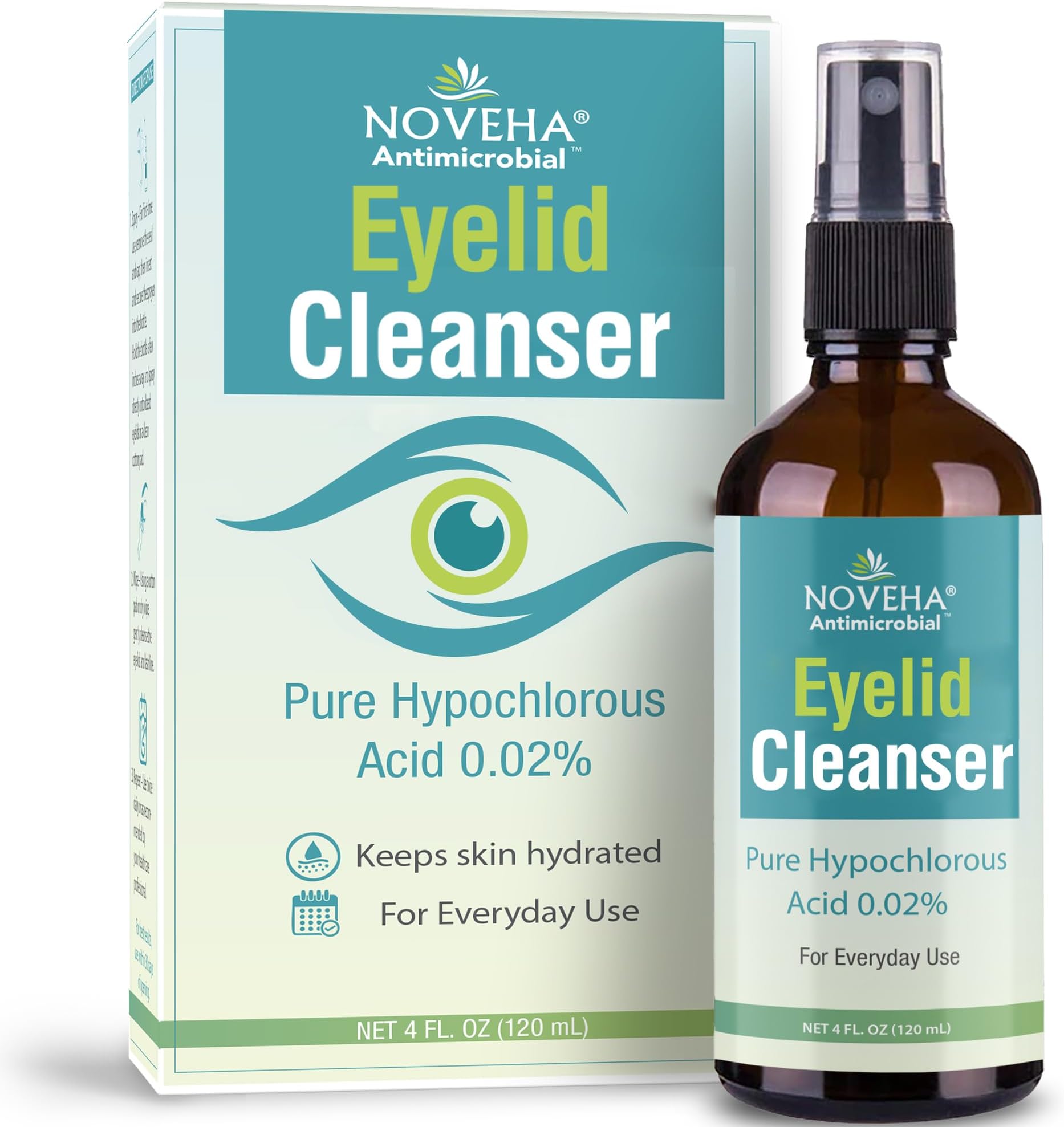 NOVEHA Eyelid Cleanser | Stye Eye Treatment | Eye Lid Cleaning | Dry Relief | Fast Acting Soothing Eyelid Cleansing Formula | Pure and Gentle Lash Hypochlorous Acid Spray (4oz - 1 Pack)