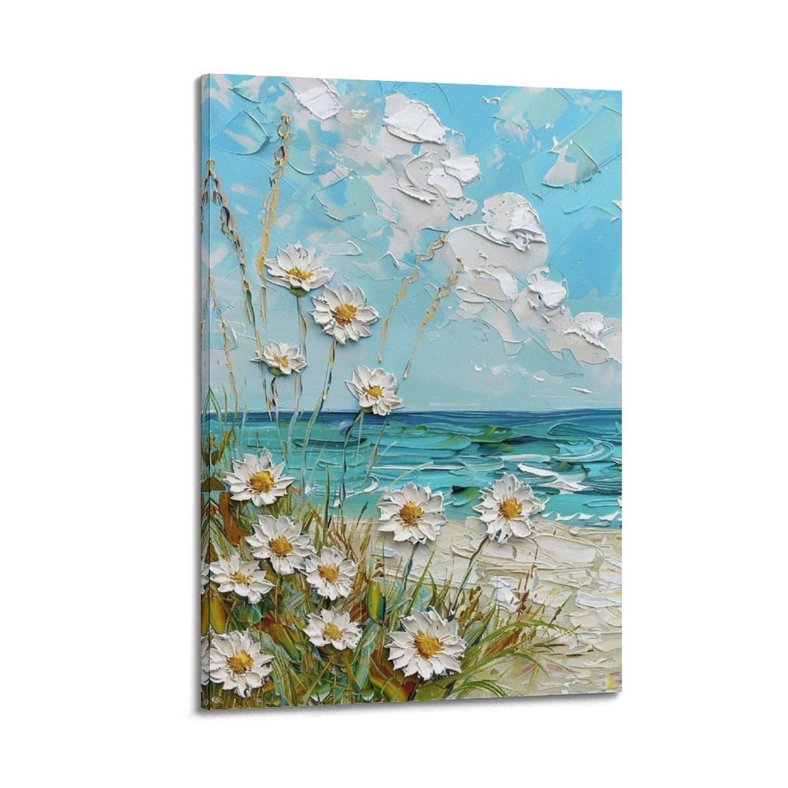 HUERYRYHY Ocean Chamomile Days 02 Poster Wall Art Canvas Vintage Aesthetic Painting Decor for Rooms 24x36inch Frame-style