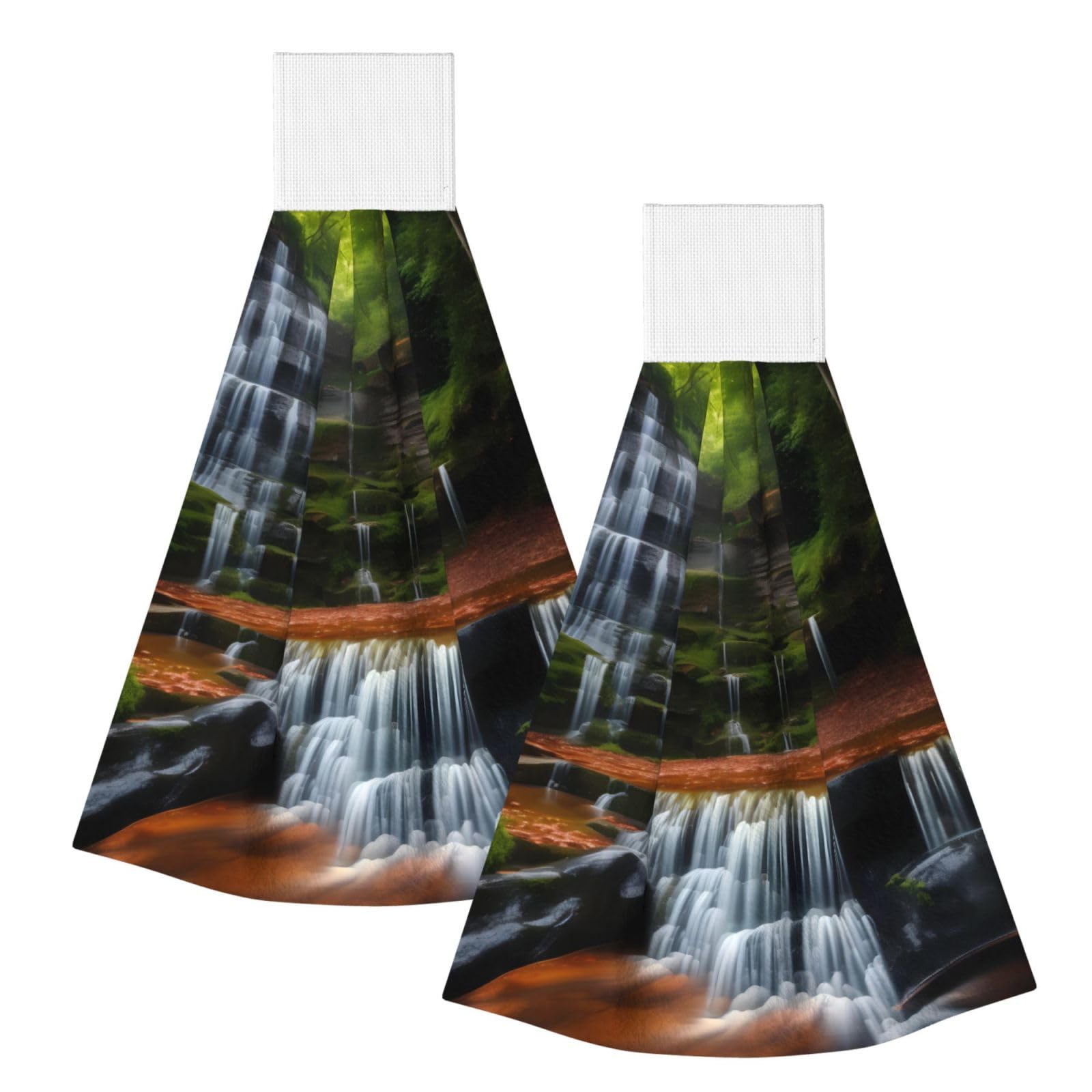 WUPngg Waterfall View Bathroom Tie Towels/Dish Cloth,Kitchen Hanging Towel, Coral Fleece Dry Cleaning Hand Dishcloths One Size
