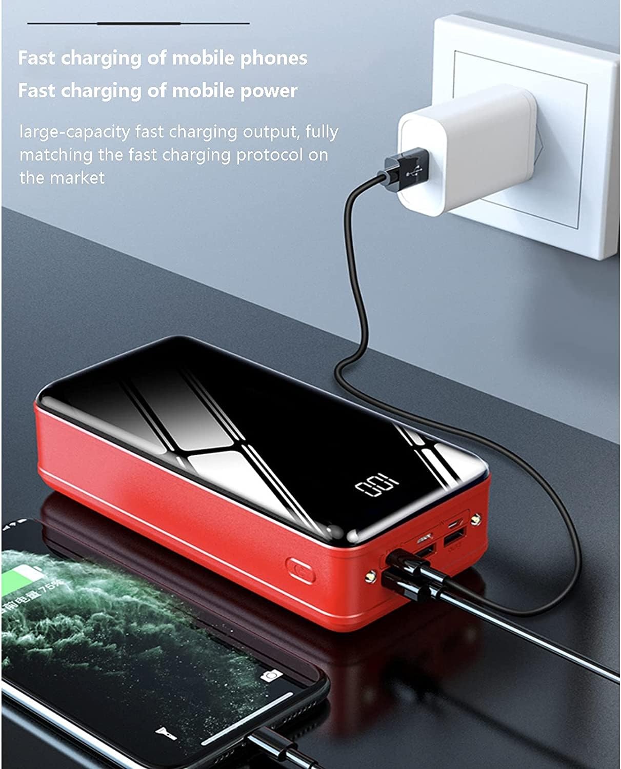 Impermeable Gran Capacidad De 50000 Mah Paquete De Batería Externa Cargador De Batería Portátil Power Bank 3 Salida 3 Entrada Carga Rápida Para Teléfonos Inteligentes, Tabletas, Consolas De Juegos(Bla