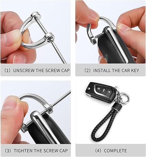 Miniatura 6 de Tukellen Llavero de tejido de cuero para automóvil, llavero de regalo para mujer, con anillo en D giratorio de 360 grados y destornillador