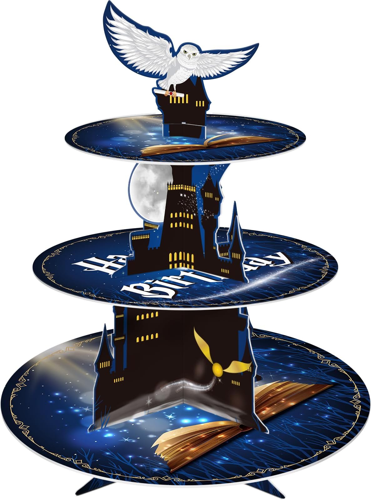 KALEFO Magical Wizard 3 Tier Cupcake Stand School Party Decorations Cake Unique Birthday Halloween Supplies Cosplay Favors Table Decor (Magical)