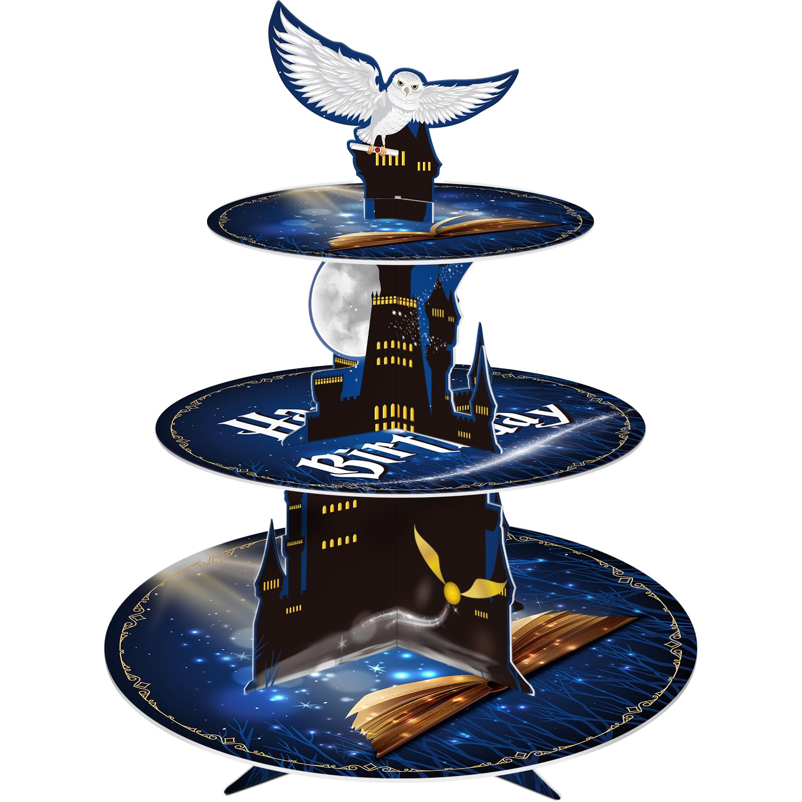 KALEFO Magical Wizard 3 Tier Cupcake Stand School Party Decorations Cake Unique Birthday Halloween Supplies Cosplay Favors Table Decor (Magical)