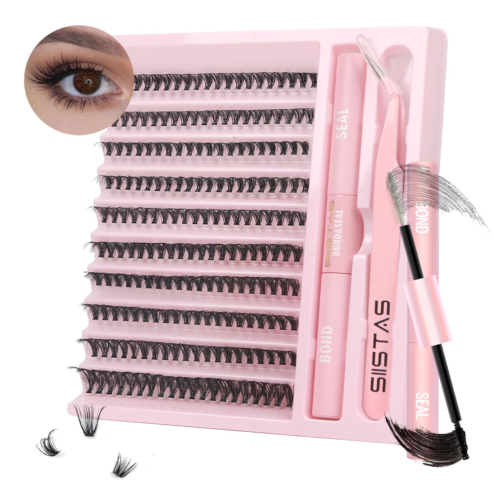 DIY Lash Extension Kit,200pcs Lash Clusters Individual Lashes Eyelash Extension Kit D Curl Volume Cluster Eyelashes with Lash Bond and Seal and Lash Tweezers,Application at Home Lash Extension Kit(30D