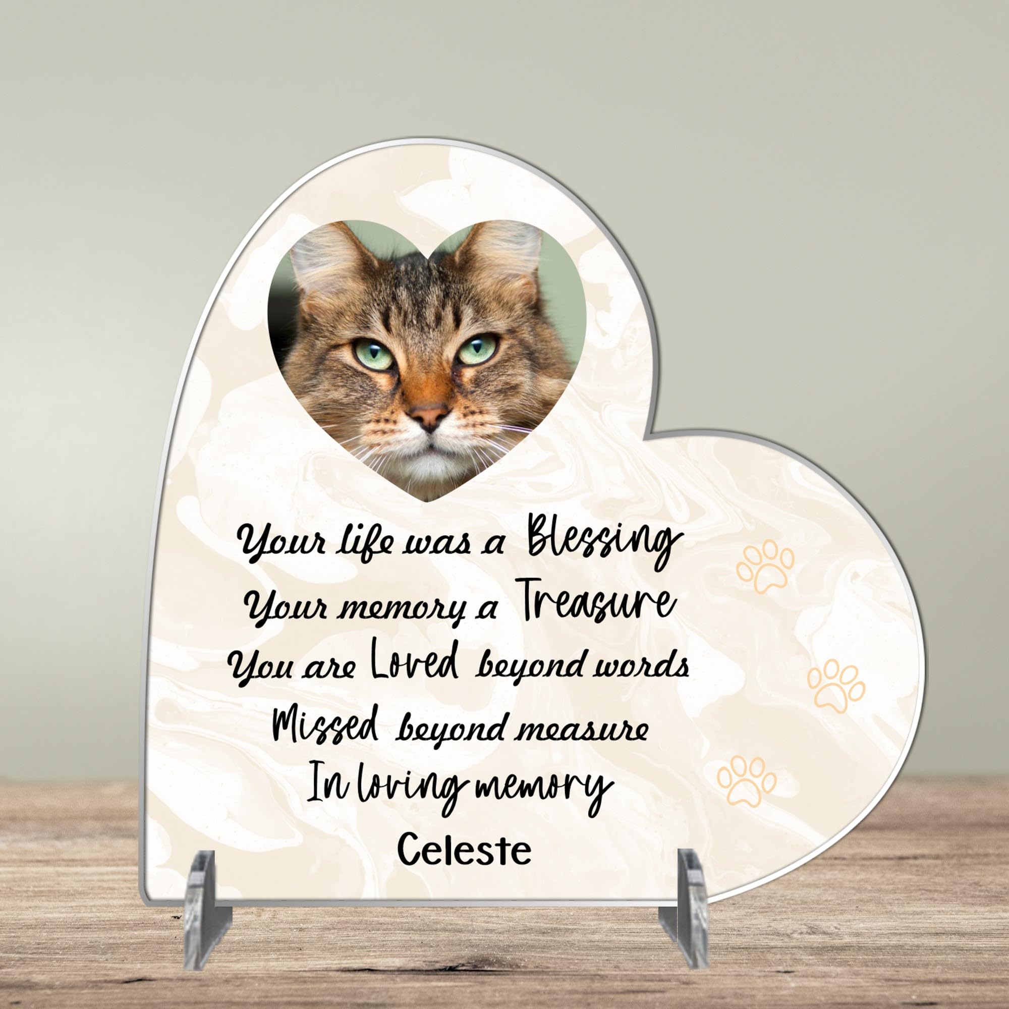 Personalised Pet Cat or Dog Memorial Plaque – 'Your Life Was a Blessing' – Available in MDF or Acrylic, Sizes Small to Large (Acrylic 8.5cm x 8.5cm, Beige) — image 1