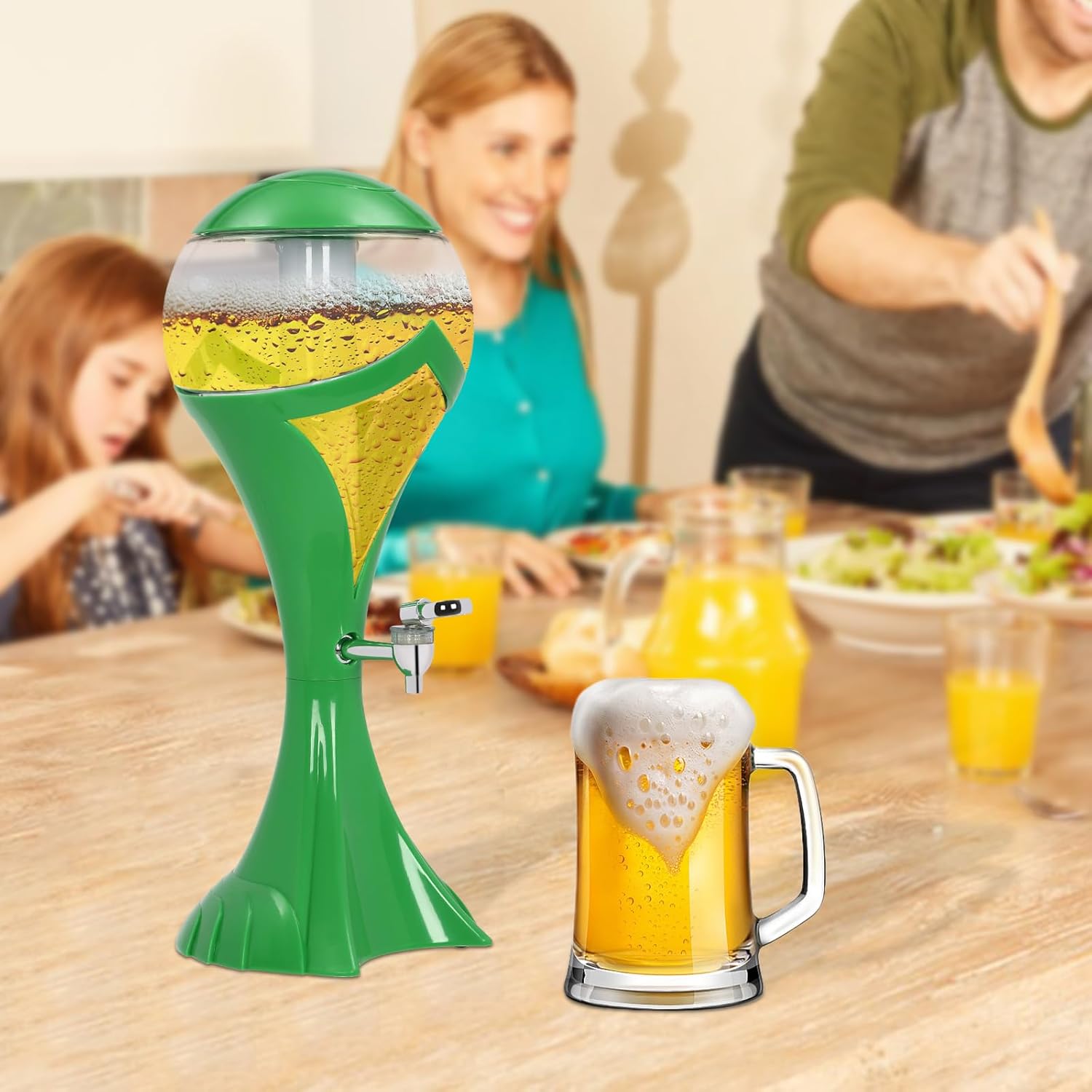 3L Wine Dispenser - Iced Drink Beverage Tower Dispense - Beer Dispenser - Beverage Dispenser with Colorful LED Lights & Removable Ice Tube - Tower Dispenser for Parties Home Bar Use (Green)