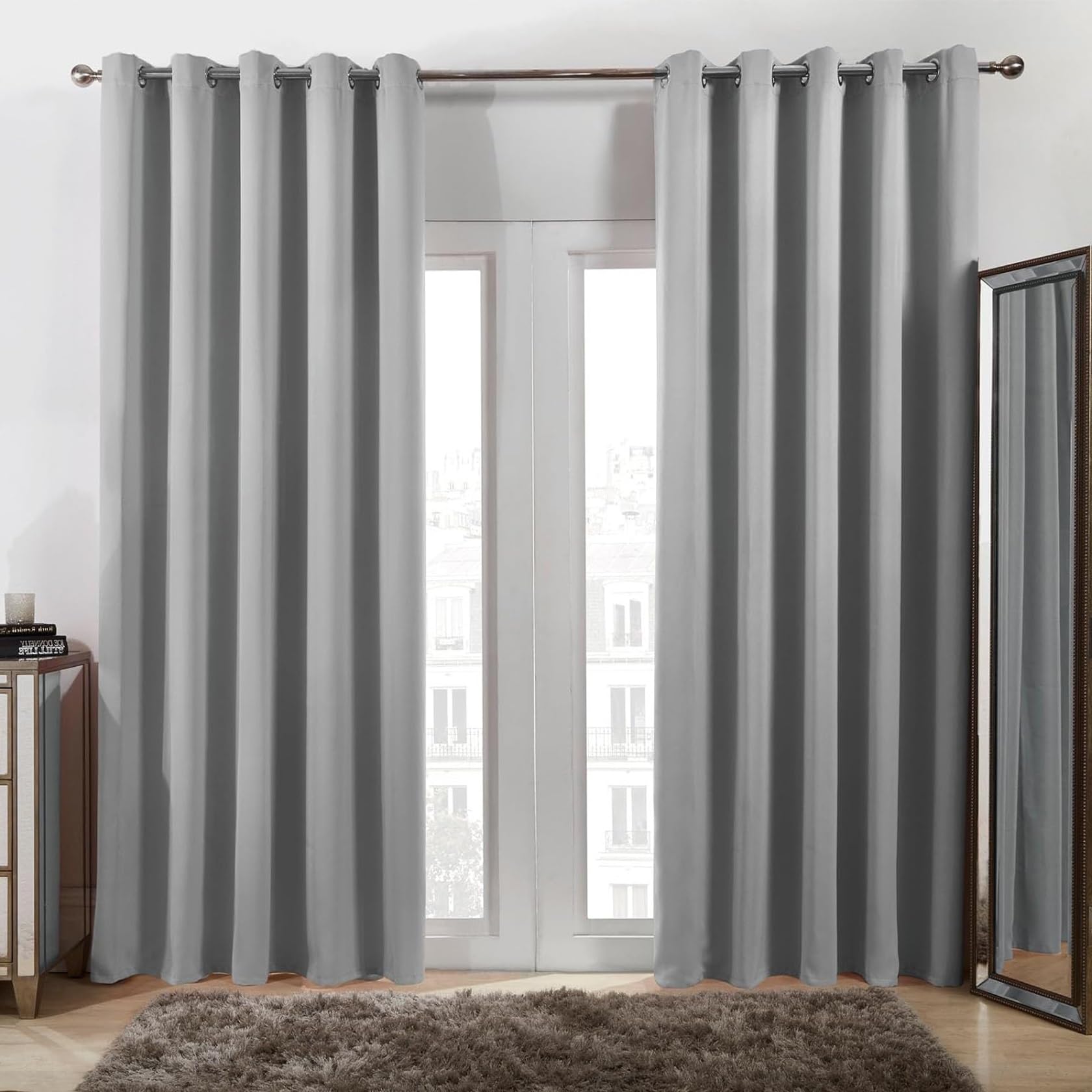Cortinas Termicas Aislantes Frio y Calor Cortinas 50 x 220 cm Termicas Aislantes Frio y Calor Cortinas Opacas Termicas 2 Piezas para Salon/Cocina, Gris Claro