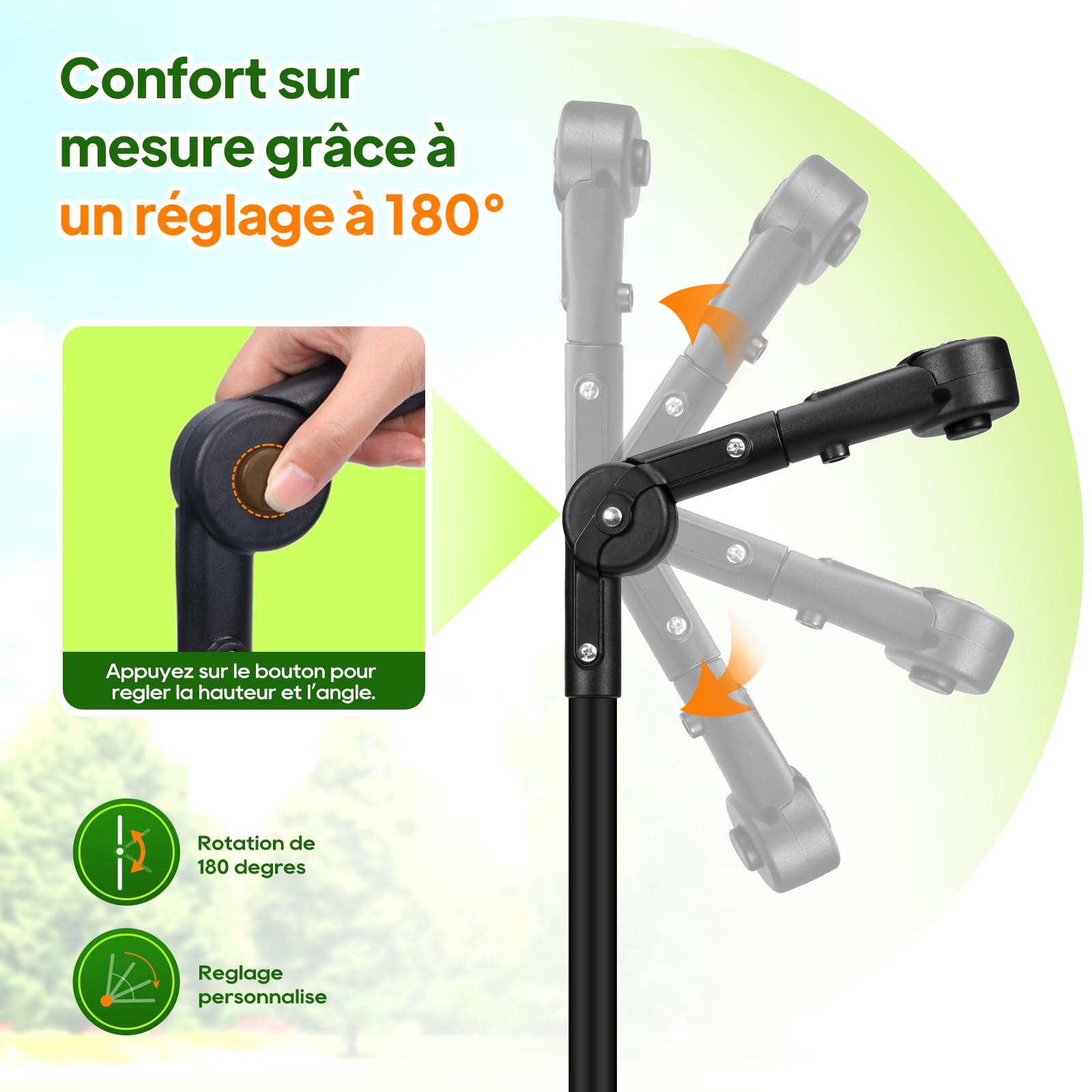 Poignée réglable et Pliable pour Chariot Rond/carré, avec Bandes Scratch | Accessoire de remplacement réglable et pliable pour poussette-chariot, adapté au camping, aux poussettes et à la plage