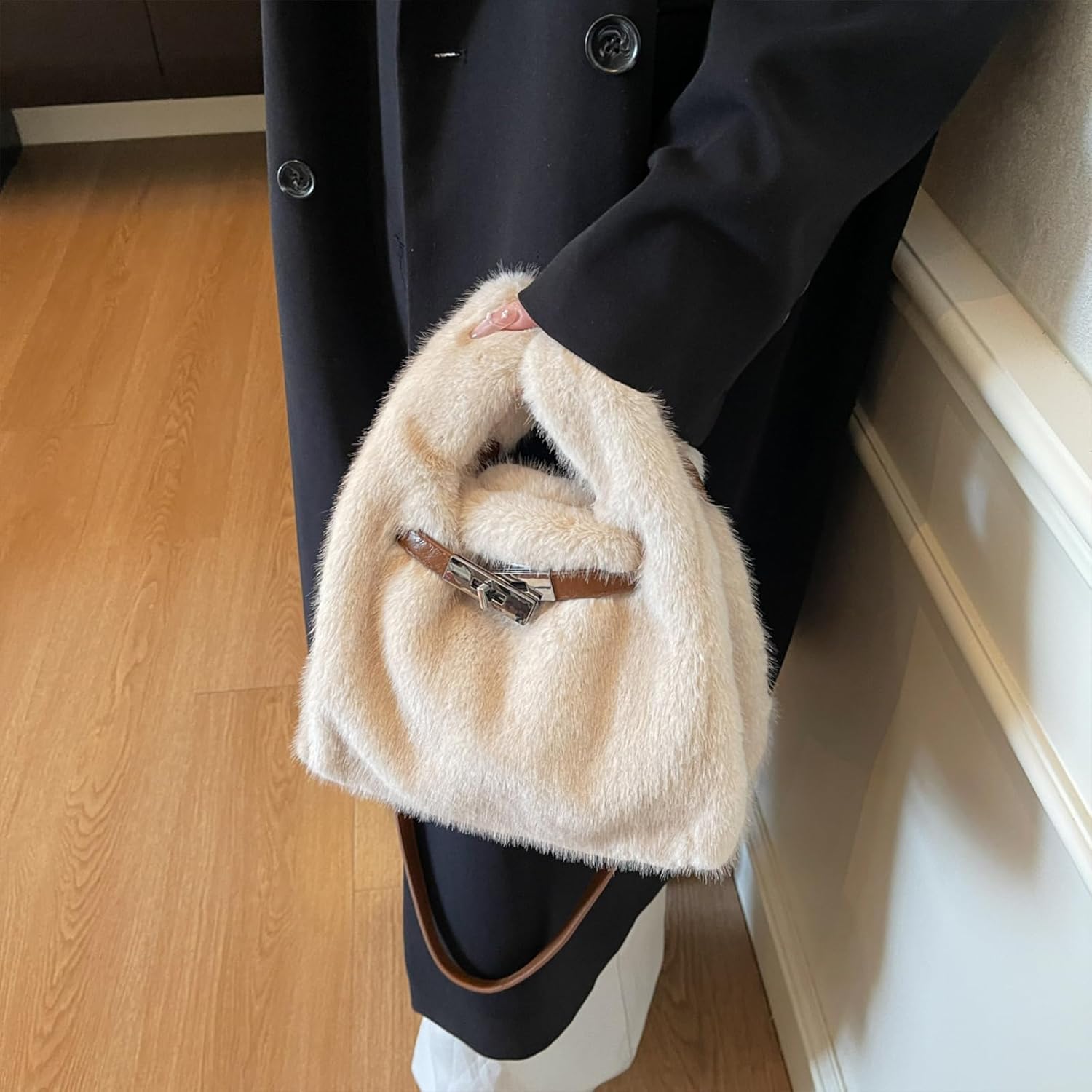 Furry Purse Mini Fluffy Tote Bag Designer Fuzzy Crossbody Handbag Faux Fur Purses for Women Plush Bags - Image 3