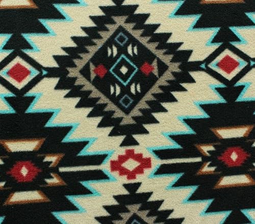 Tela polar impresa anti píldora tribu azteca Ikat diamante turquesa rojo negro
