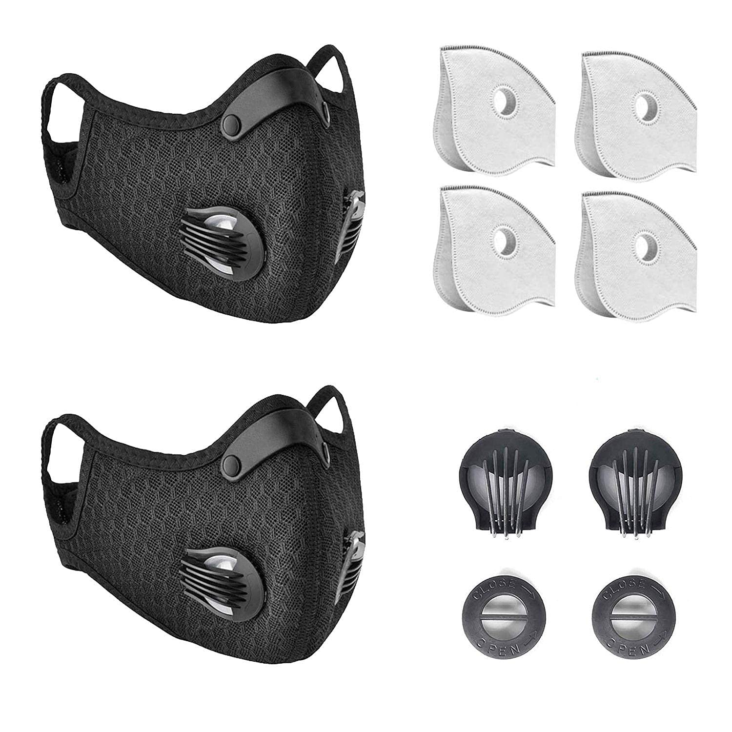 2 Pack Dust Mask by undwider, Anti Dust Face Mask with Valve, Reusable Breathing Outdoor Facial Mask for Men and Women, 4 Filters and 2 Valves Included (DST2M4-2-1)