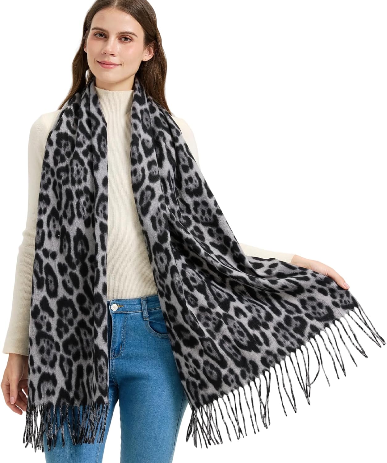 Winter Pashmina Scarf Shawl-Super Soft Warm Fashion Leopard Pashmina Wrap for Women Travel - Image 3