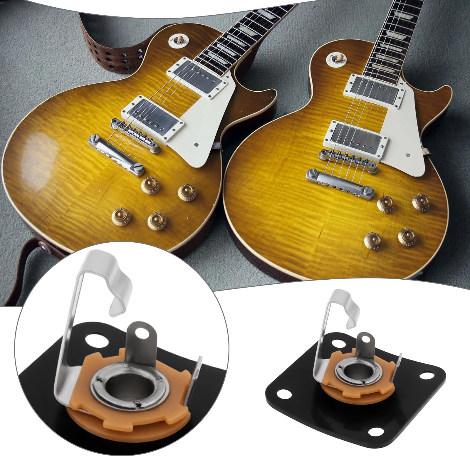 Briny River 2Pcs 1/4 Output Jack Plate Input Jack Socke 35x25x10mm 6.35mm Compatible with Les Paul, Black - Image 3