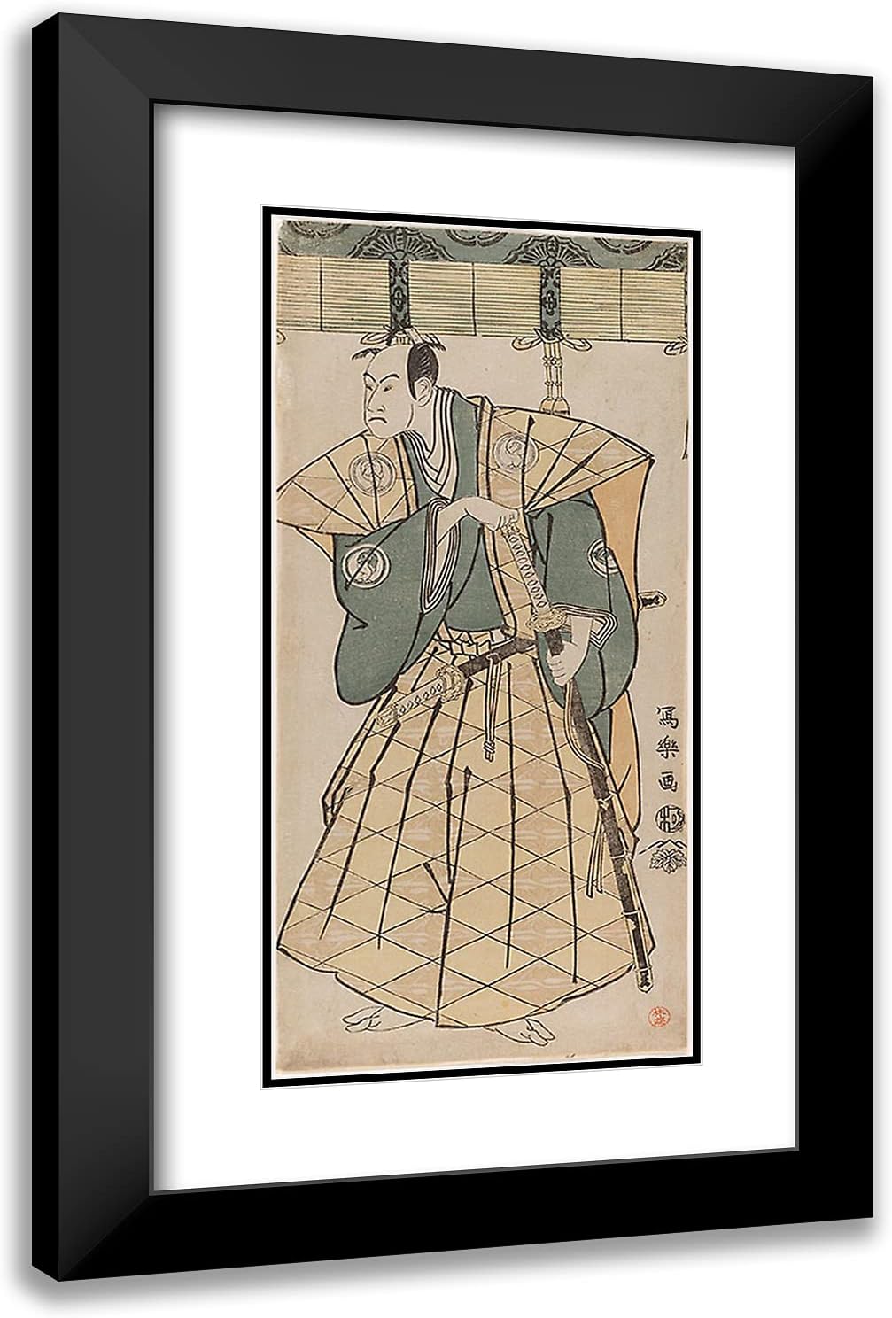 ArtDirect Toshusai Sharaku 15x24 Black Modern Framed and Double Matted Art Print Titled The Actor Bando Hikosaburo III as Godai Saburo Chikatada
