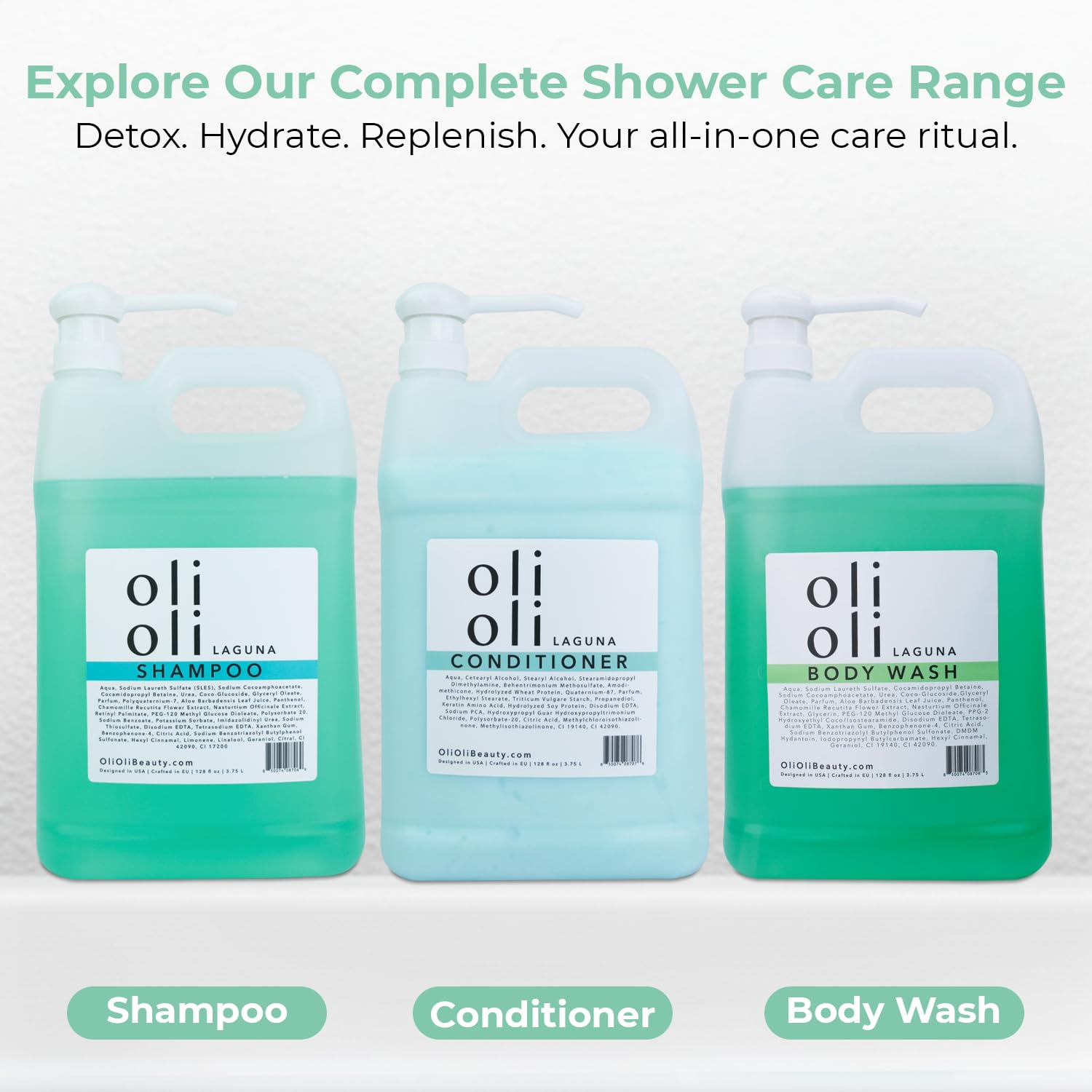 OLIOLI Daily Detox Shampoo 128oz Refill | Clarifying Detox Shampoo with Aloe, Vitamin B5, Watercress & Chamomile | Gentle Clarifying for Build Up, Chlorine & Mineral Residue