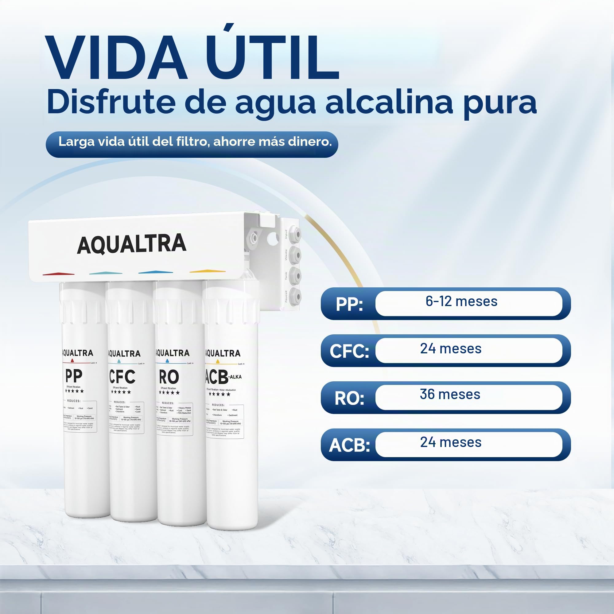 AQUALTRA USF-4RF-100 Sistema de Ósmosis Inversa domestica para Bajo Fregadero, 100GPD - Con Grifo, Relación Agua Purificada/Residual 3:1, Diseño Depósito, Instalación Express