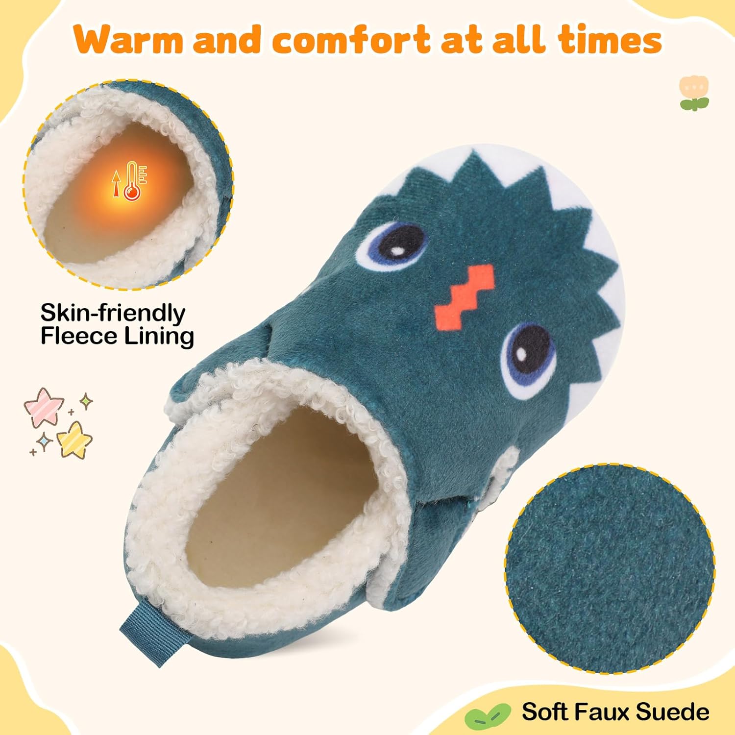 JOINFREE Toddler Slippers Boys Girls Adjustable House Shoes Barefoot Sock Shoes with Rubber Sole Baby Comfort Warm Indoor Outdoor Walking Shoe - Image 5