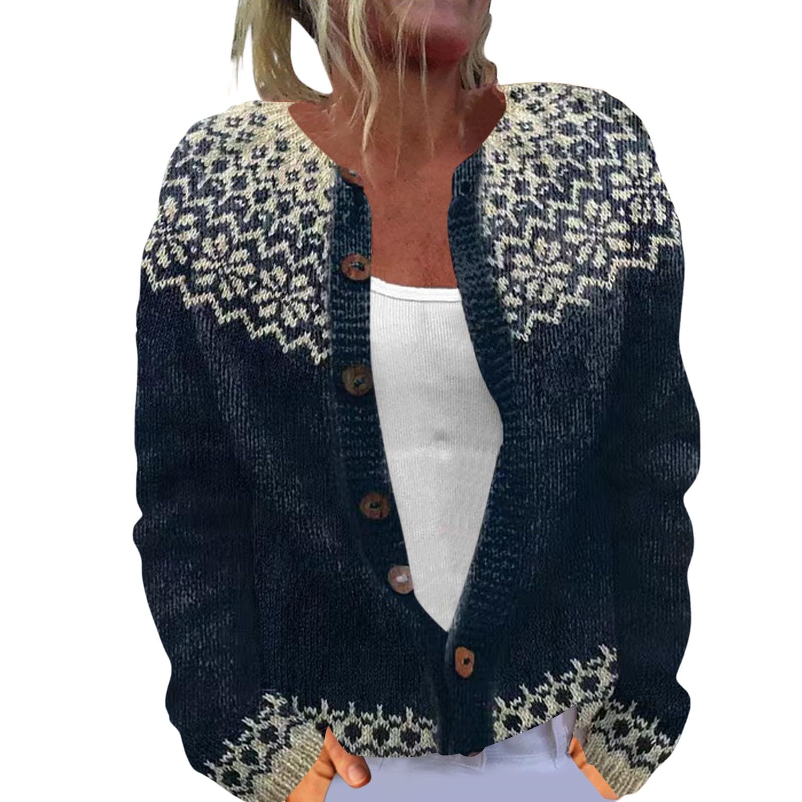 Cardigan Sweaters for Women Oversized Vintage Loose Button Open Front Plus Size Knitted Sweater Christmas Outfits
