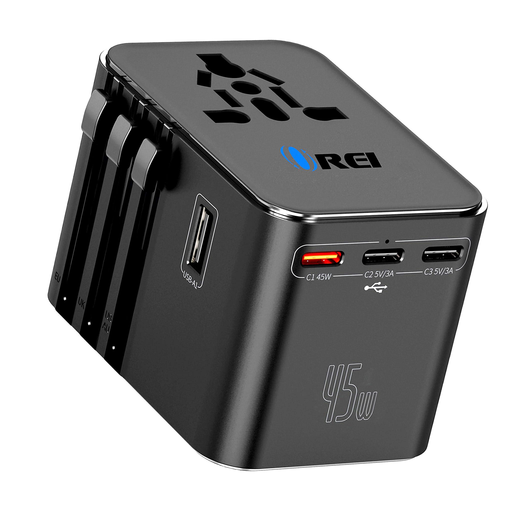 45Watt Universal Charger Adapter | 3X USBC 2XUSB A - 6-in-1 International Travel Adapter | Universal Travel Adapter Compatible 150+ Countries | Type C, A, G, I Compatible, Black