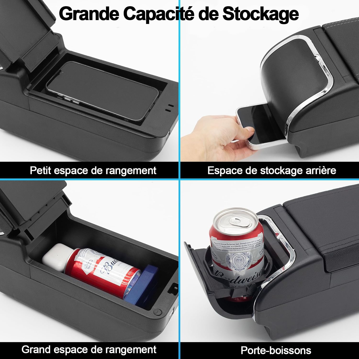 Pour Peugeot Partner tepee Accoudoirs Boîte de rangement centrales Consoles main avec porte gobelets nori