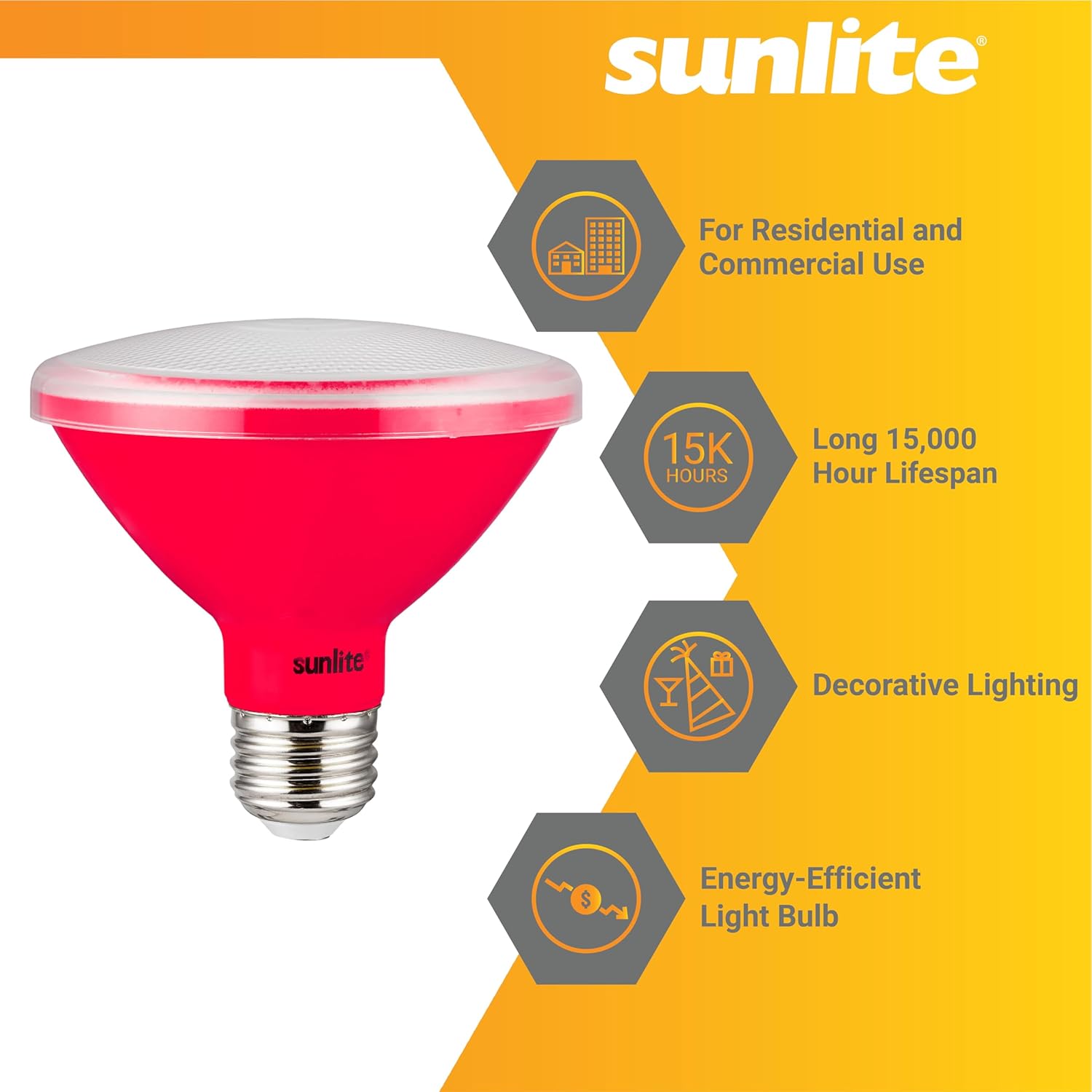 Sunlite 41652 LED PAR30 Short Neck Colored Recessed Light Bulb, 8 Watt (75W Equivalent), Medium (E26) Base, Floodlight, ETL Listed, Red, 3 Count
