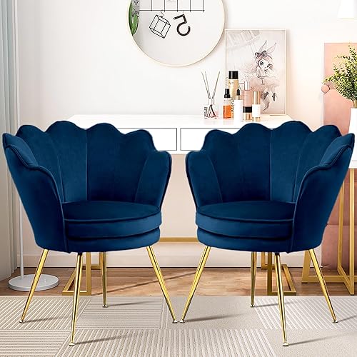 Juego de 2 sillas decorativas, sillas de tocador de terciopelo con respaldo, silla decorativa pequeña moderna de mediados de siglo para sala de