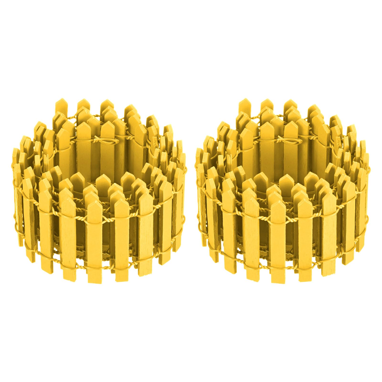 M METERXITY 2-Pack Miniature Fairy Garden Fence, 35 Inch 90x5cm Wooden DIY Small Wood Decorative Picket Fence for Dollhouse/Crafts/Diorama Project, Micro Landscape Ornaments [Yellow]