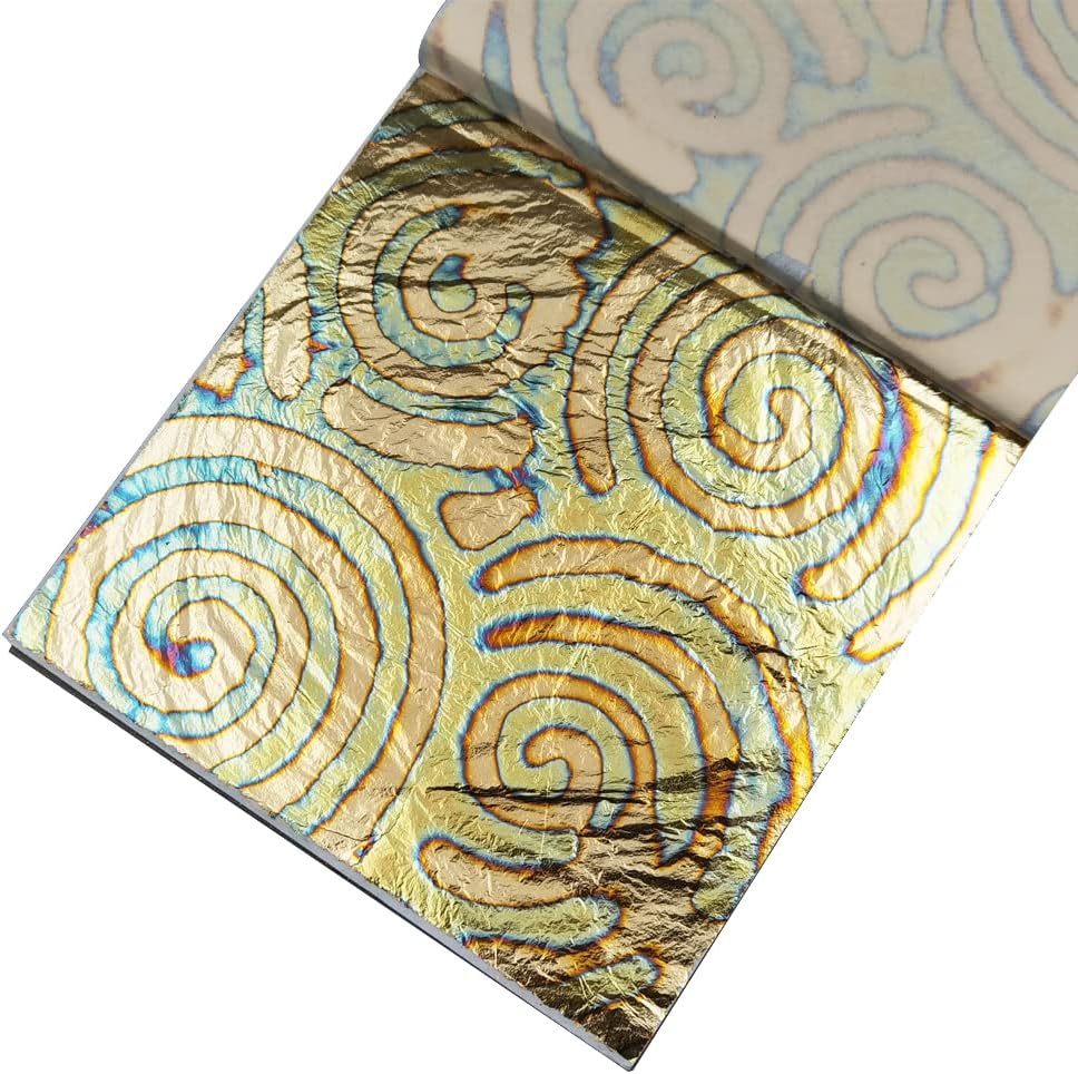 INSPIRELLE 5.5" x 5.5" Imitation Gold Foil Variegated Metallic Leaf 25 Sheets for Arts and Gilding Crafts, Sunset