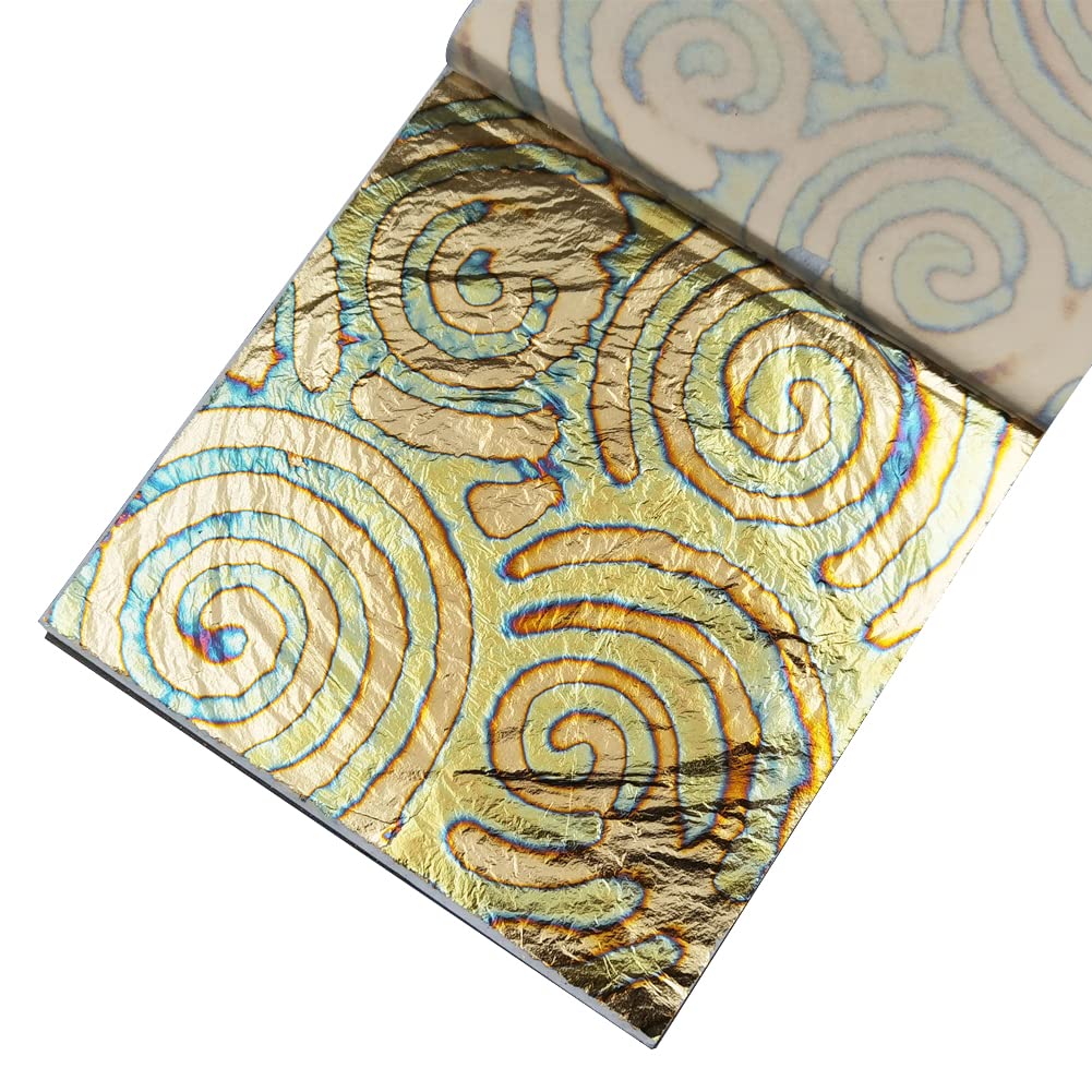 INSPIRELLE 5.5" x 5.5" Imitation Gold Foil Variegated Metallic Leaf 25 Sheets for Arts and Gilding Crafts, Spiral