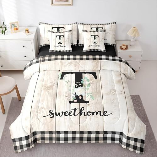 Letter Alphabet Flowers Comforter Set 7 Piece Bed In A Bag Twin,Personalized Ini