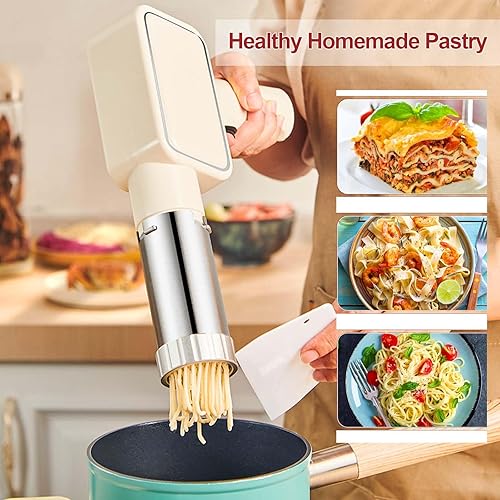 Miniatura 5 de JAYVAR Máquina eléctrica para hacer pasta y fideos con 5 formas de pasta, máquina automática de pasta para espaguetis y fettucina, máquina de pasta