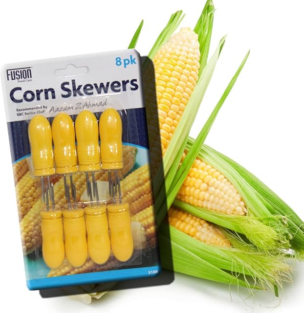 DPNY 8 STAINLESS STEEL CORN ON THE COB SKEWERS HOLDERS BBQ PRONGS FORKS GARDEN PARTY