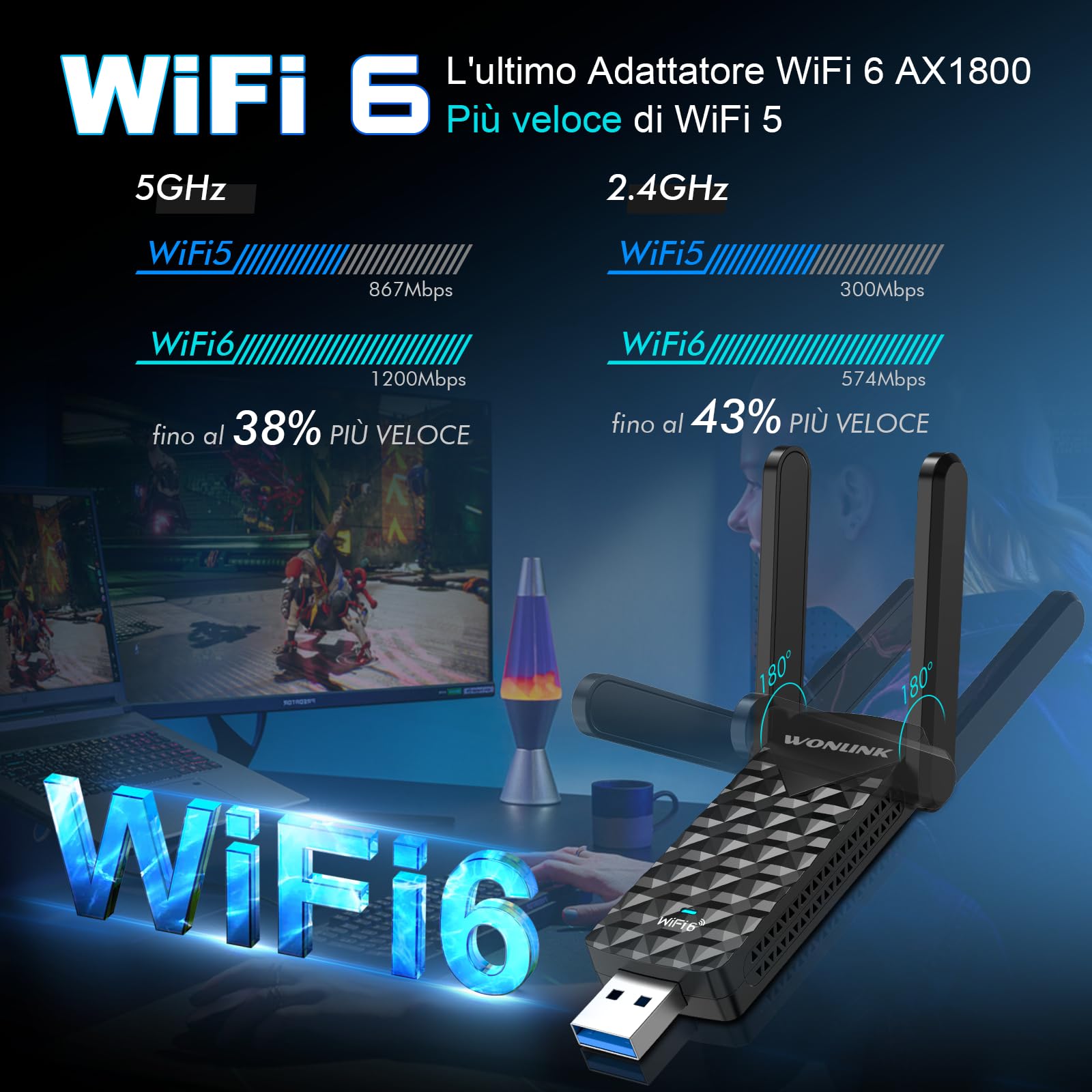 Clé WiFi 6 USB, AX1800, Adaptateur sans Fil XLIT-1602-1