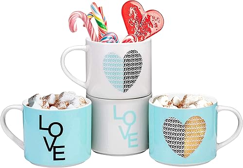 Bruntmor Juego de 6 tazas de café de 18 onzas, juego de tazas de café apilables grandes de porcelana de 18 onzas, el mejor juego de tazas de café