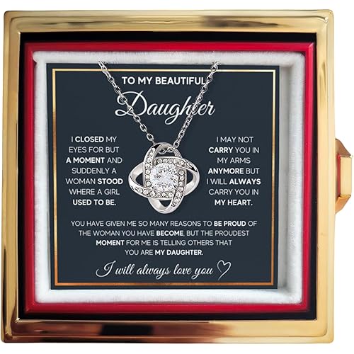 To My Beautiful Daughter Necklace from Mom & Dad | Cubic Zirconia Pendant with Heartfelt Message Card & Gift Box | Daughter Birthday, Graduation, Christmas Jewelry Gift from Parents