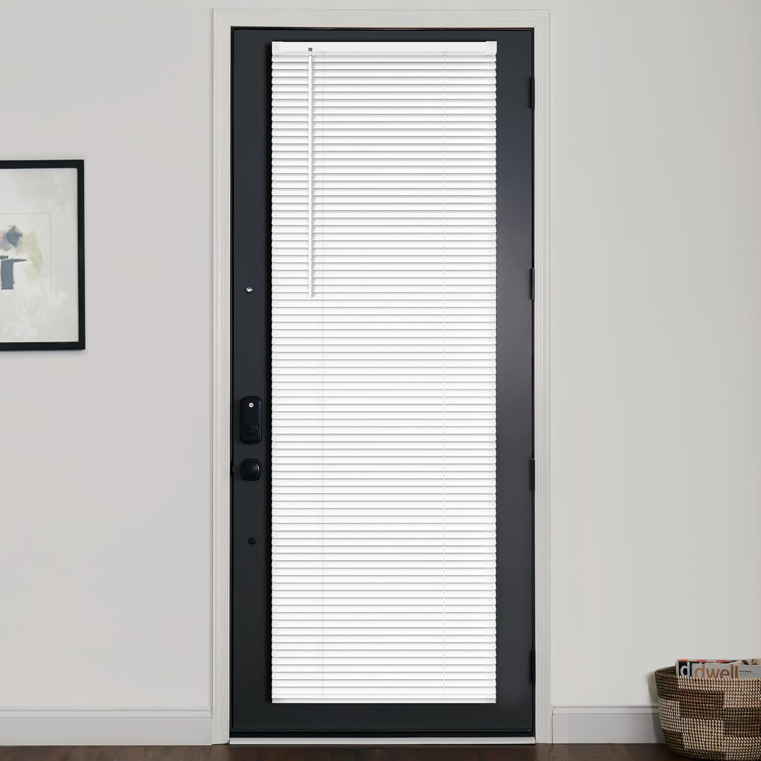 LazBlinds 1" Vinyl Mini Blinds for Doors, Cordless French Door Blinds for Privacy, Light Filtering Privacy Horizontal Shades for Front Door Patio Sidelight Glass Door, 22" W x 72" H, White White 22"W x 72"H