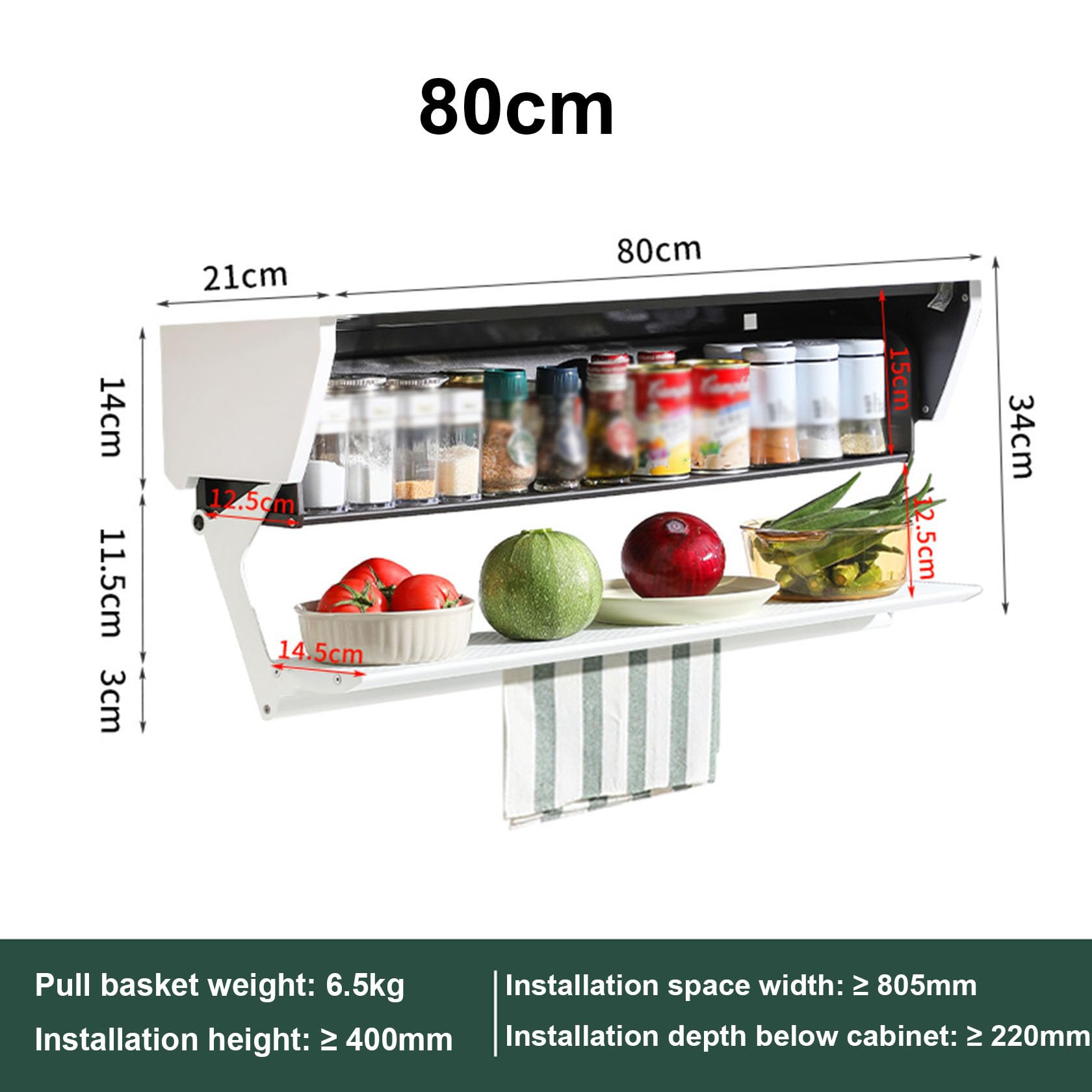 Étagère À Épices Sous Armoire De Cuisine, Organiseur De Rangement De Cuisine, Étagère De Comptoir (étagère À Épices),80cm