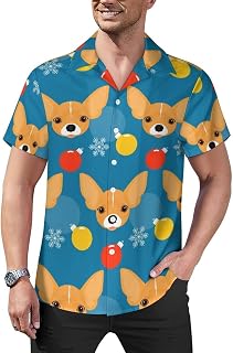 Chihuahua Dogs Pets Mens Shirts Hawaiian Short Sleeved Cuban Collar Graphic Tees Tops