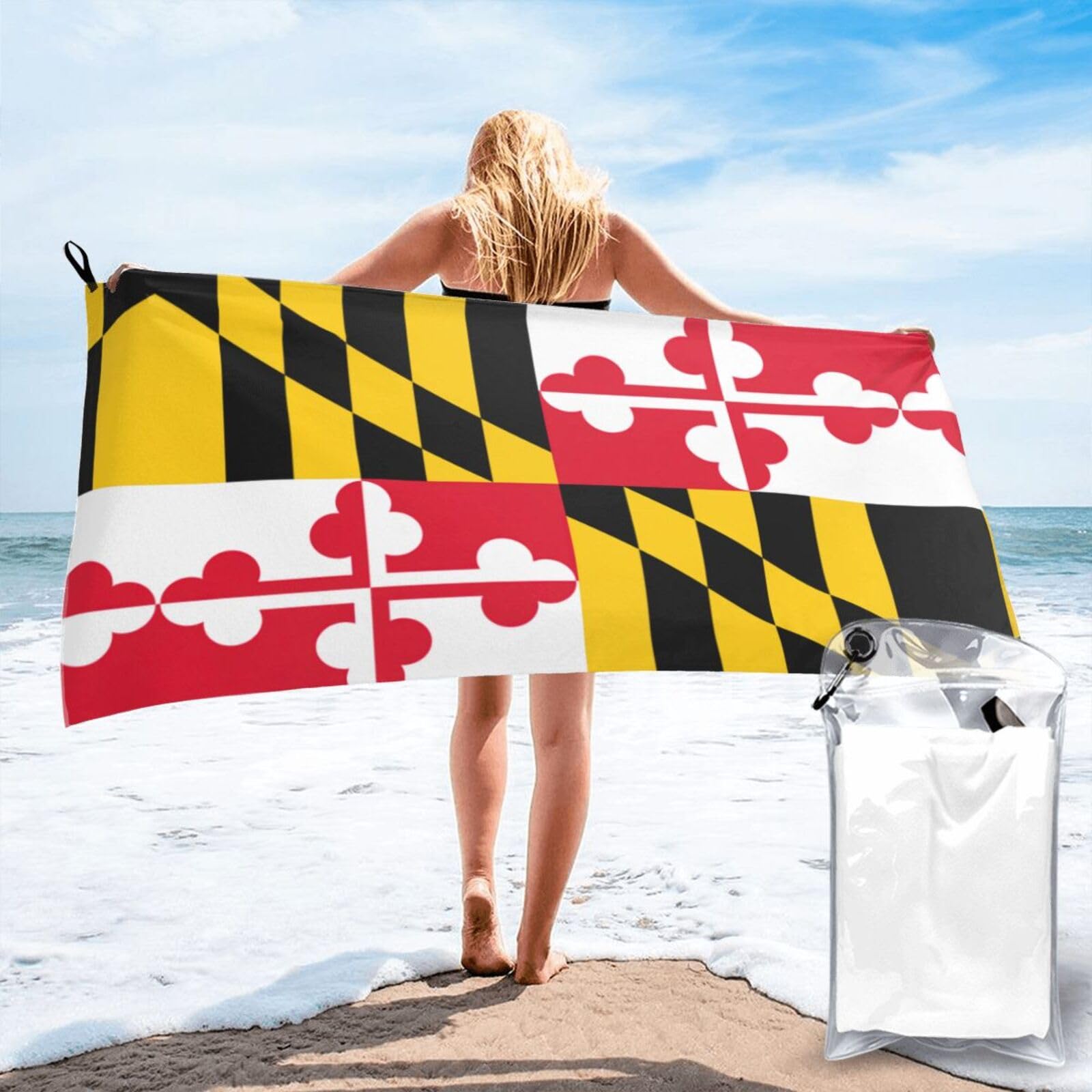 DIEzig Flag Of Maryland Print Beach Towel Fast Dry Thin For Holiday Vacation Cruise Gym Swimmers