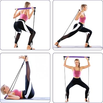 Pilates Bar Kit,With Adjustable Resistance Band Pilates Exercise Stick,Multifunctional Portable Home Fitness Pilates Bar Set, For Stretching, Yoga, Shaping,Exercise,Sit-ups,Lose weight