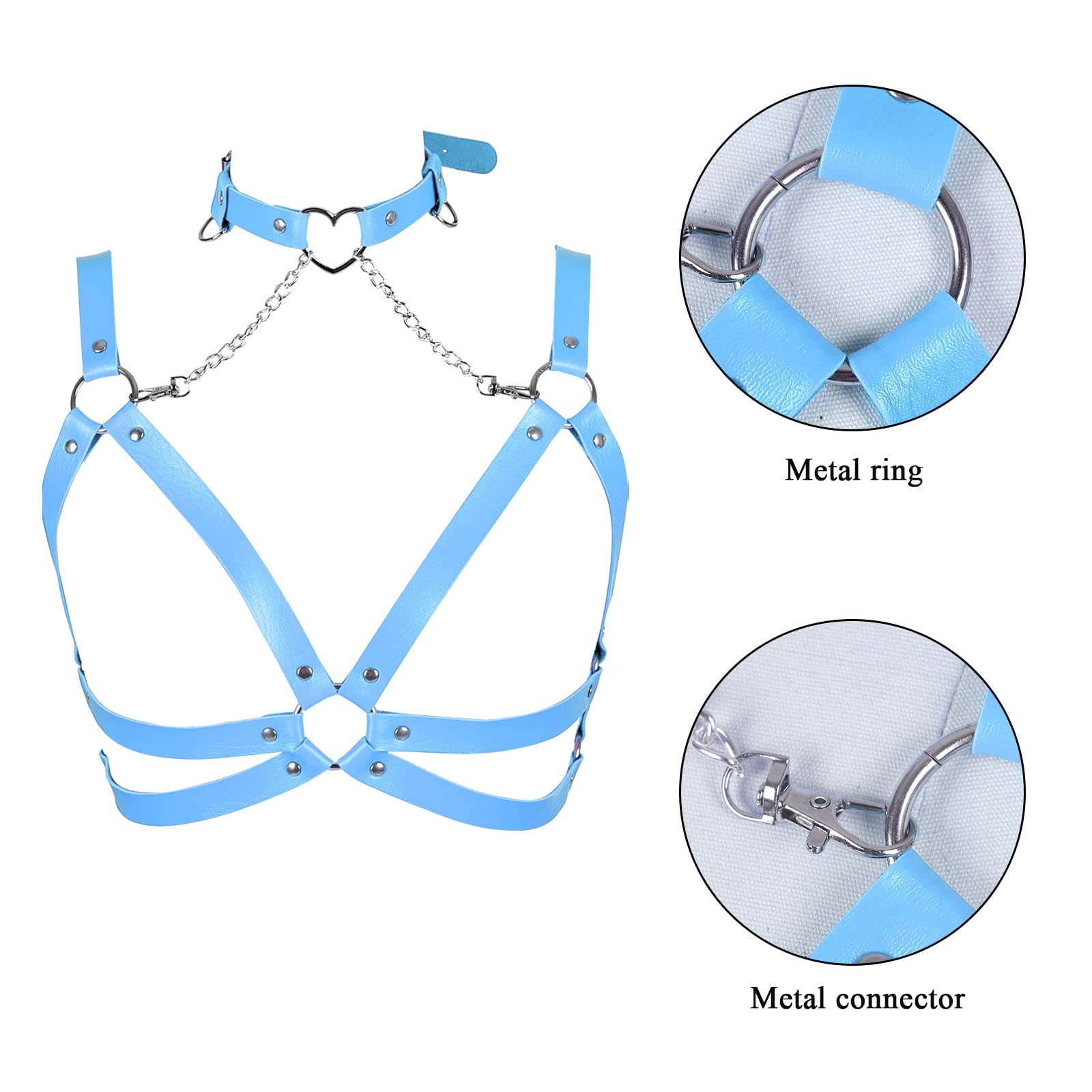 Lingerie cage Chest strap Leather Bra Body chain harness for women Punk Festival rave Dance Rock Photography Waist belt: Sky Blue