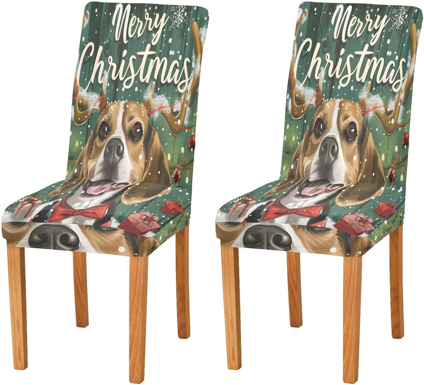 ALAZA Chair Covers for Dining Room, Beagle Dog Reindeer Gift Stretch Chair Cover Sets Chair Protector Removable Washable for Ktichen Restaurant Hotel